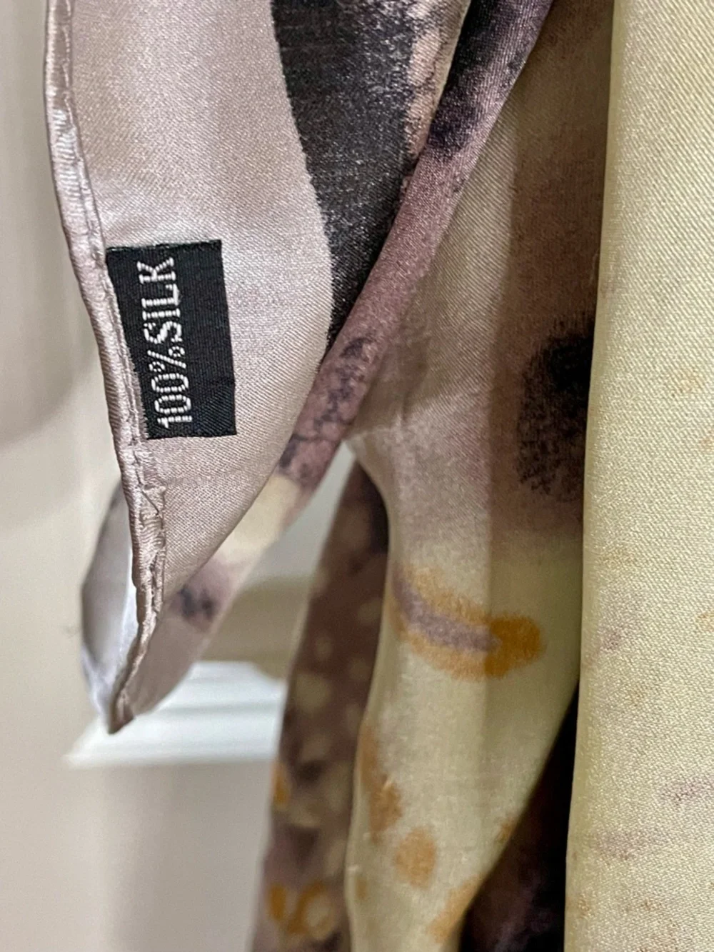 Large 100% Silk Butterfly Wrap Scarf Sarong in Gold Mauve Gray and Black 35x72
